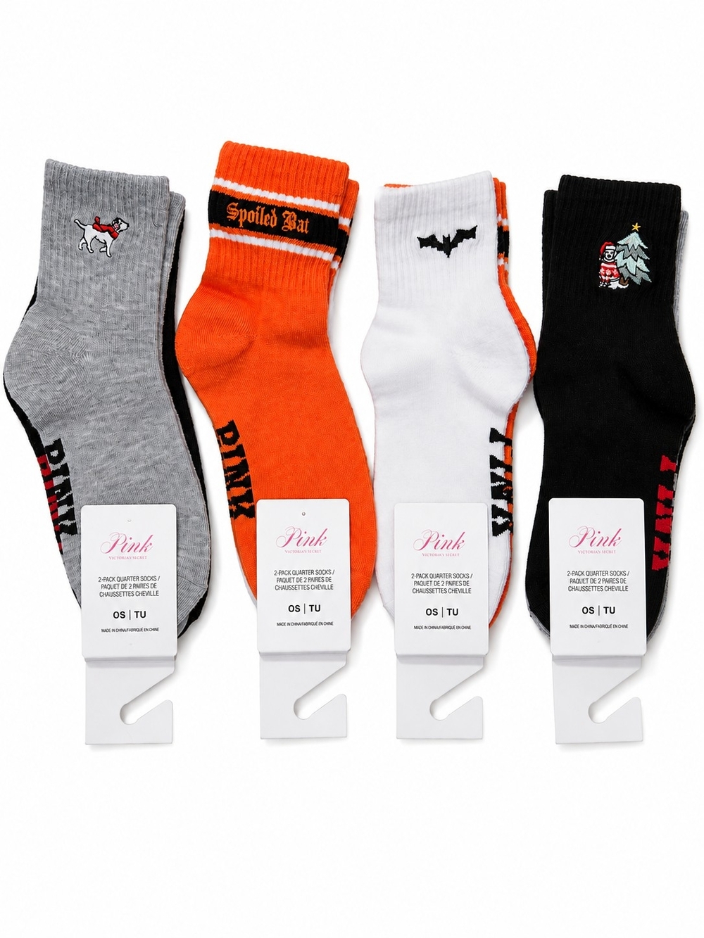 Victoria’s Secret PINK Halloween Christmas Socks 4 Pair Lot NWT OS